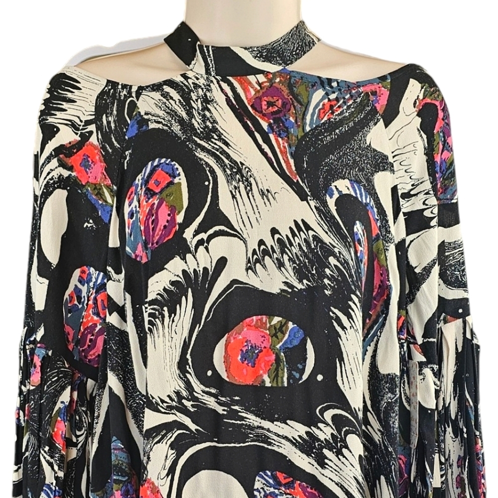 Free People Womens Drift Away Black Abstract Print Open Shoulder Tunic Dress M - Picture 10 of 15